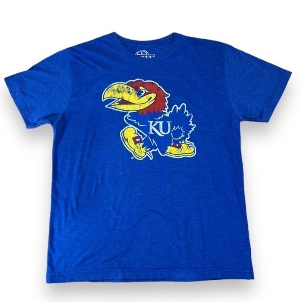 KU Jayhawks Womens Top Blue T Shirt Size L University of Kansas E-Five Premium